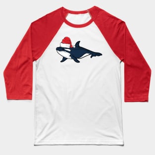 Santa Hat-Wearing Orca Killer Whale Funny Christmas Season Baseball T-Shirt